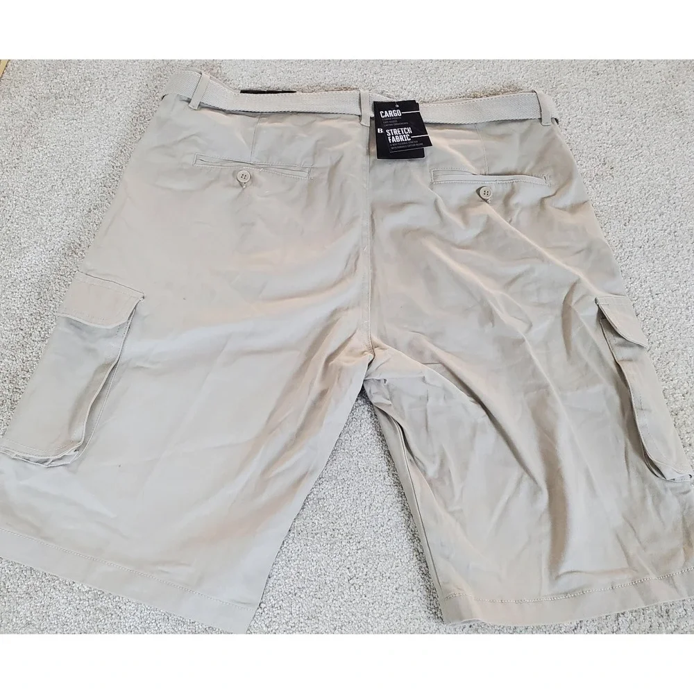 Blu Rock Men's Cargo Shorts Tan Size 36 Belted NWTGS 4 Way‎ Stretch Tiny Spot